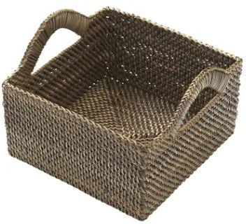 Brødkurv Bastian, kvadrat, lys/mørk nitoflet, 18x18xH9,5 cm